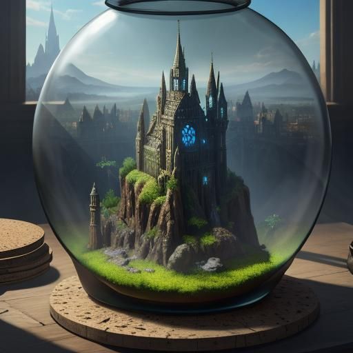 Glass Terrarium with Cork Lid in Matte Painting Style