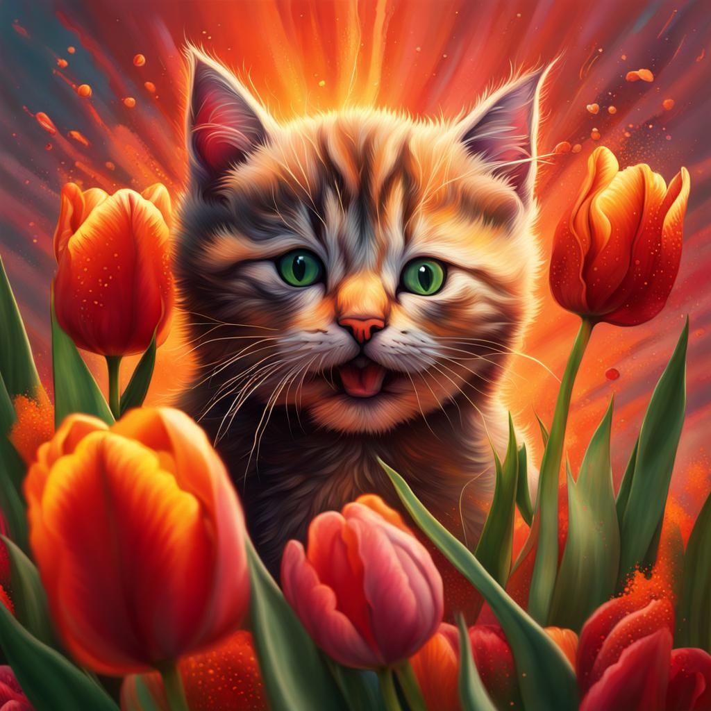 Volcanic Tulips and Kittens: Hyperrealistic Concept Art