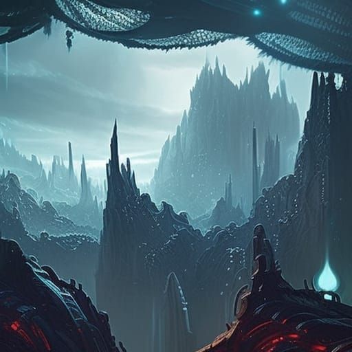 Cosmic Chryssalid Alien Landscape in Dark Fantasy Style