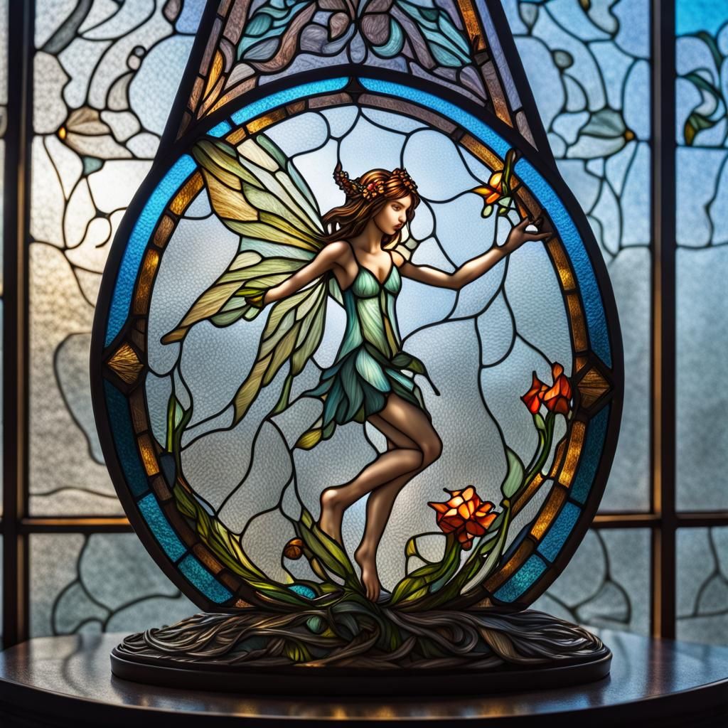Stained Glass Fairy Surfing in a Glass