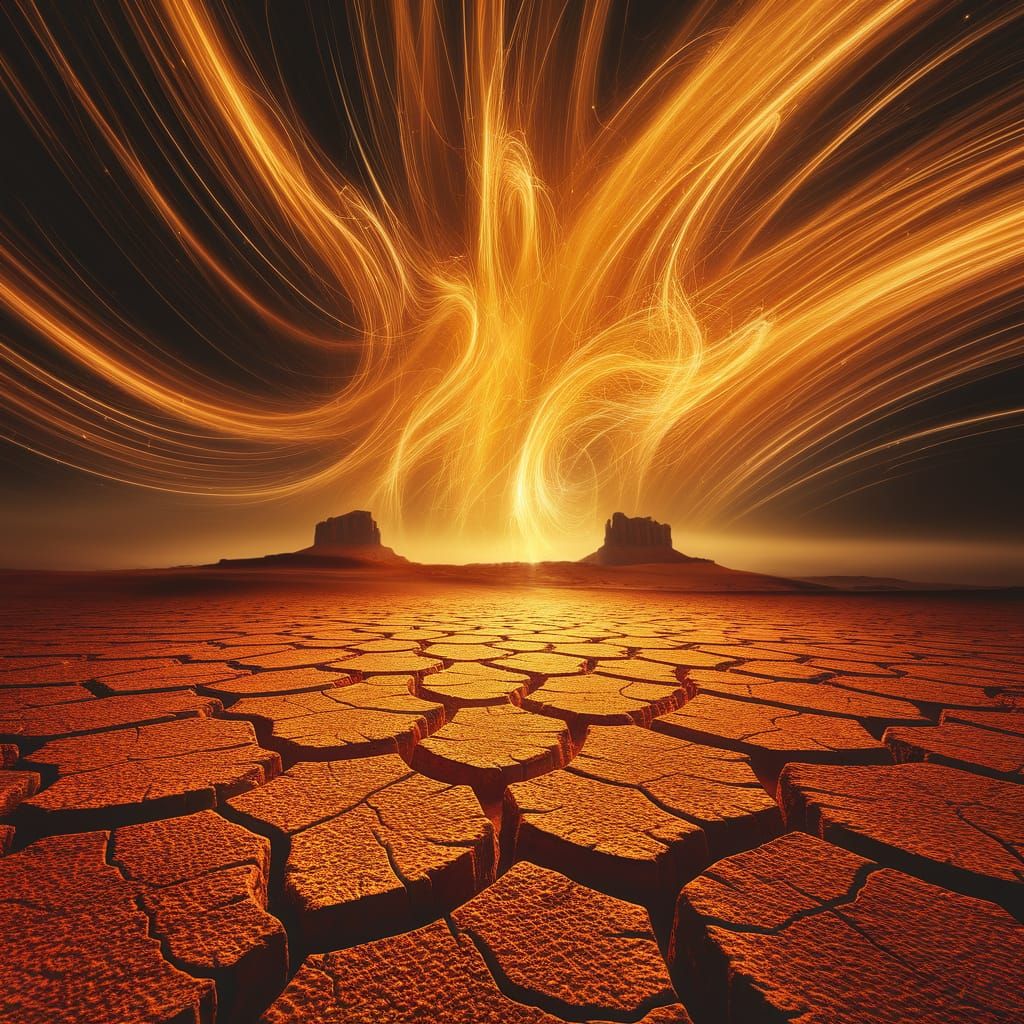 Golden Light Erupts from Desert Floor in Van Gogh Style