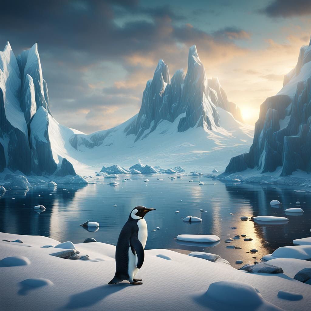 Penguin in Arctic: Detailed Matte Painting