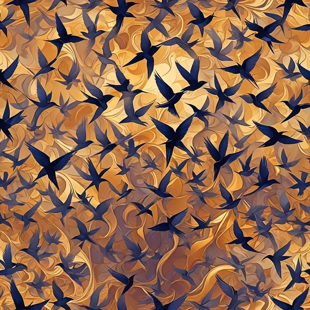 Swallows Flight Over Mountain Peak in Fractal Vector