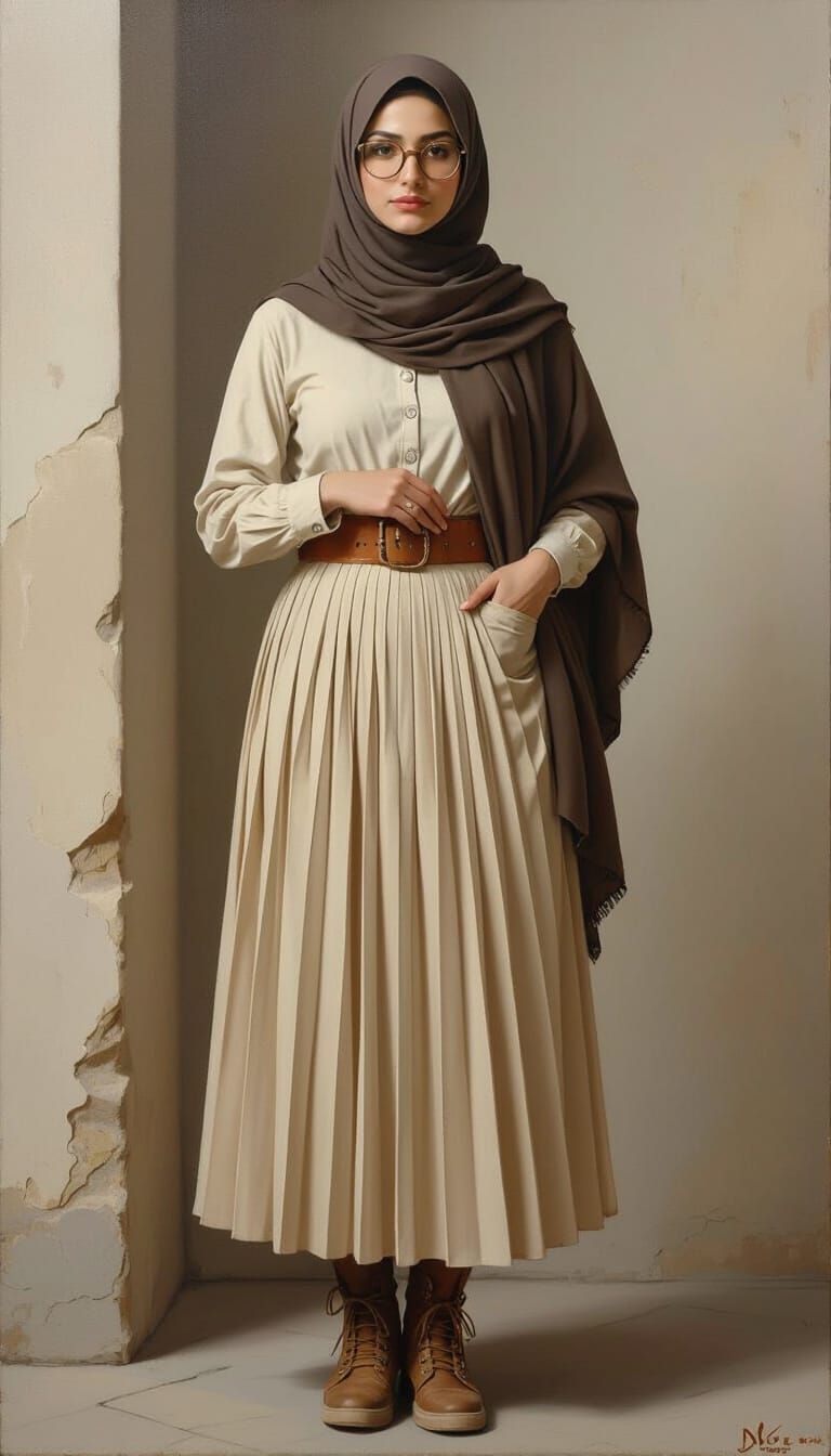 Beautiful Woman in Hijab, Impressionist Oil Painting