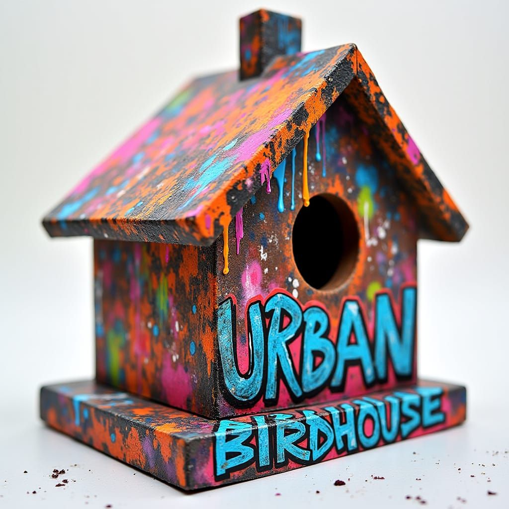 Graffiti Birdhouse with Dripping Paint