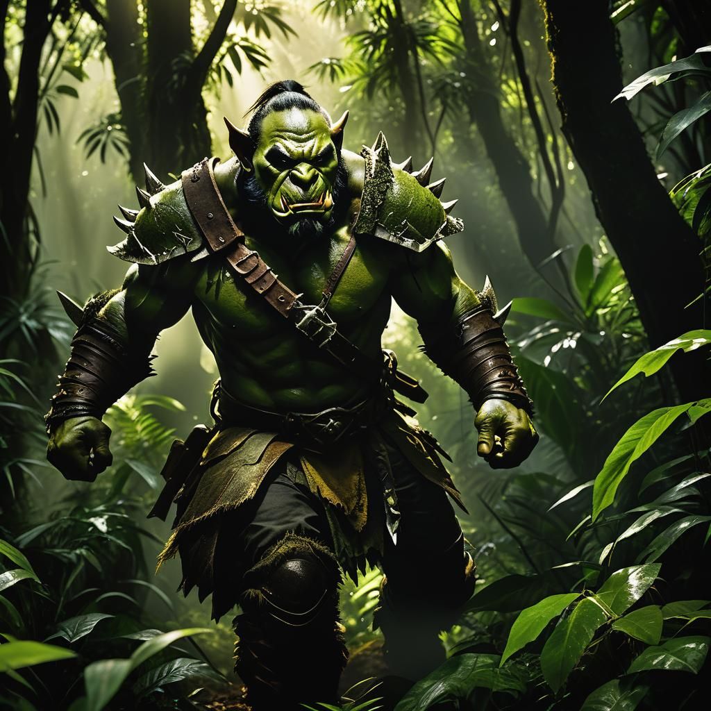 Orc Ranger Navigates Chult Jungle in Cinematic Style