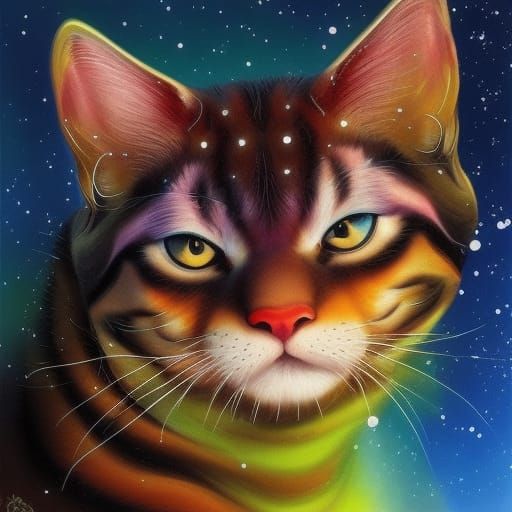 Bengal Kitten with Galaxy Fur in Gouache Style