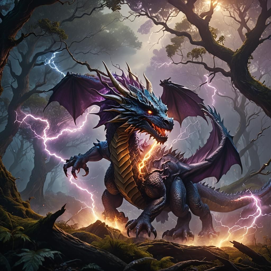 Dragon Unleashes Lightning in Mystical Forest
