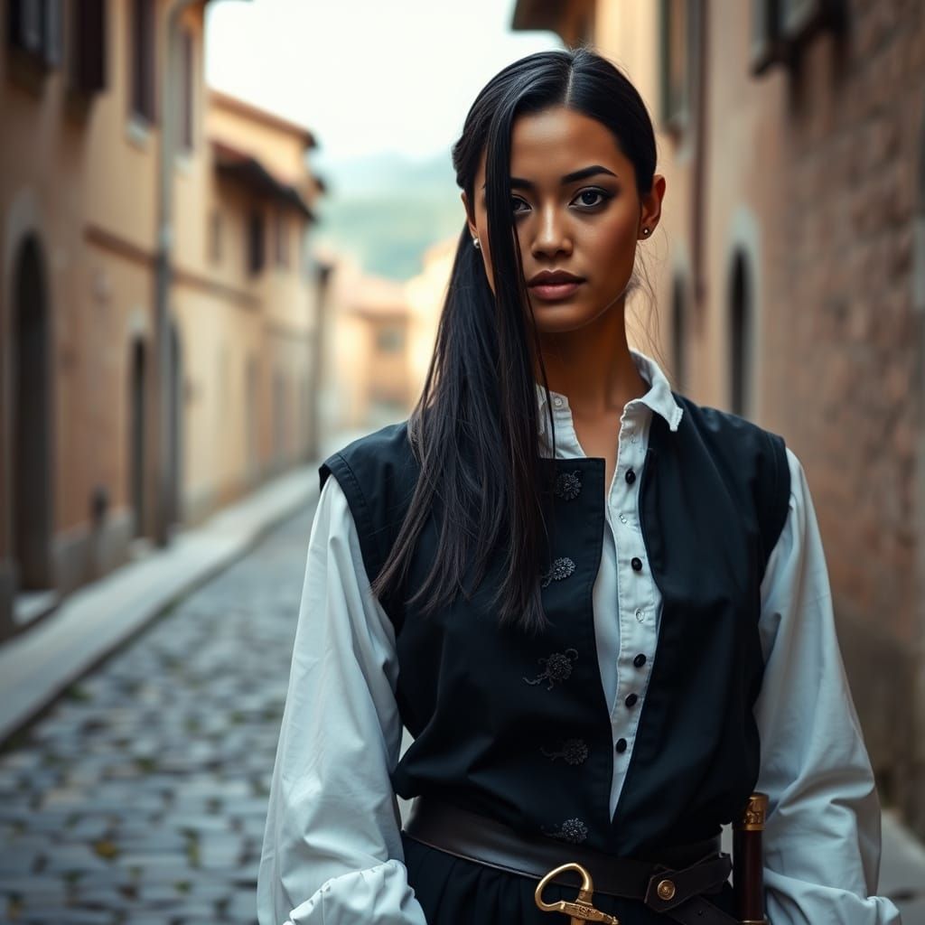 Renaissance Woman with Rapier in Tuscany Portrait