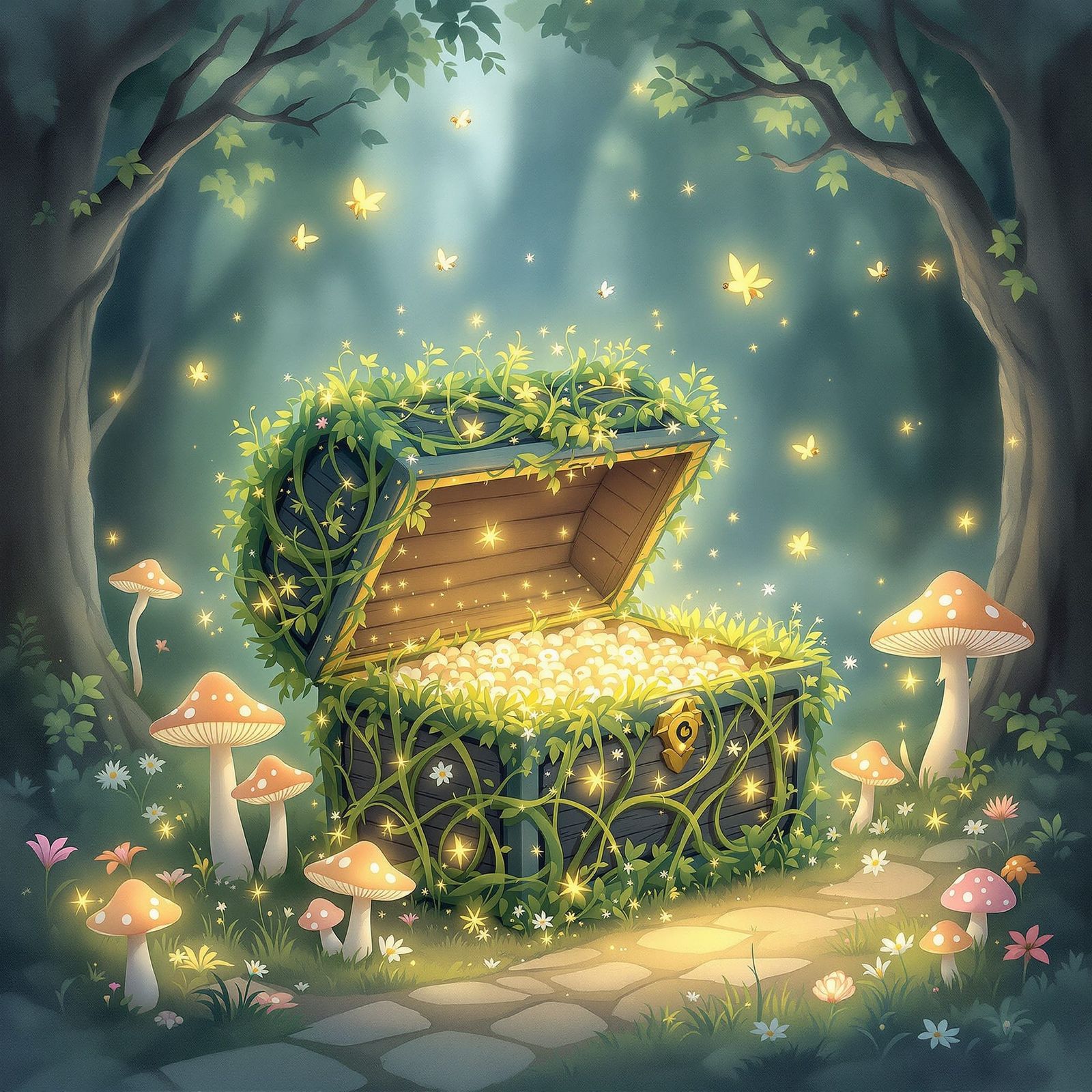 Enchanted Treasure Chest in Mystical Forest