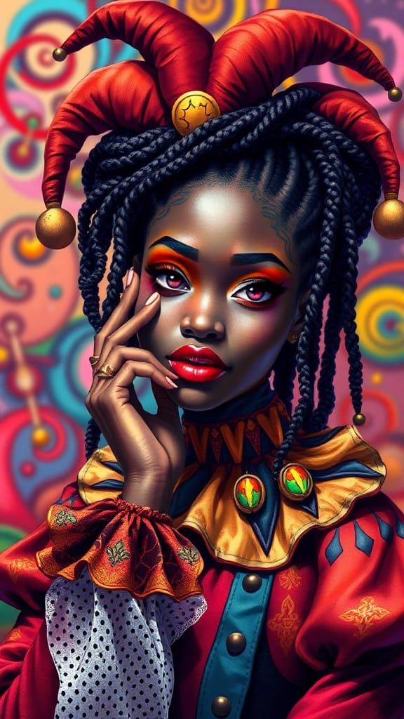 Afro-Futuristic Jester in Pop Surrealist Style