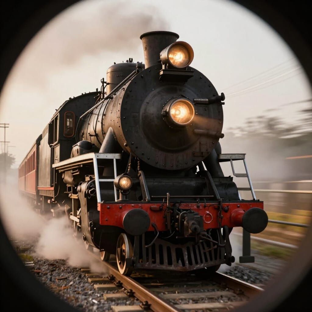 Steam Locomotive Approaches in Dramatic Fisheye View
