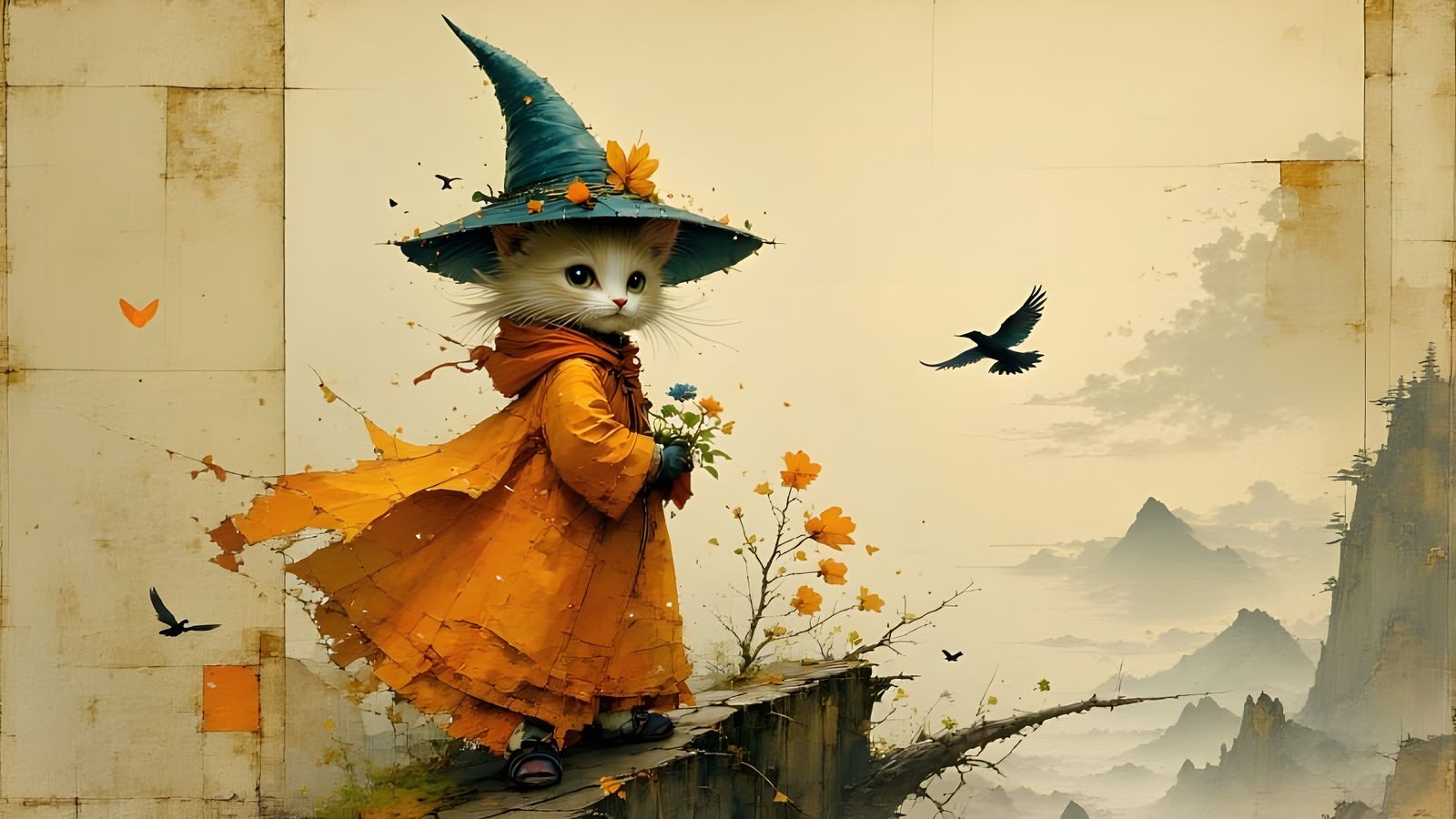 Ethereal Wizard Kitten in Whimsical Style