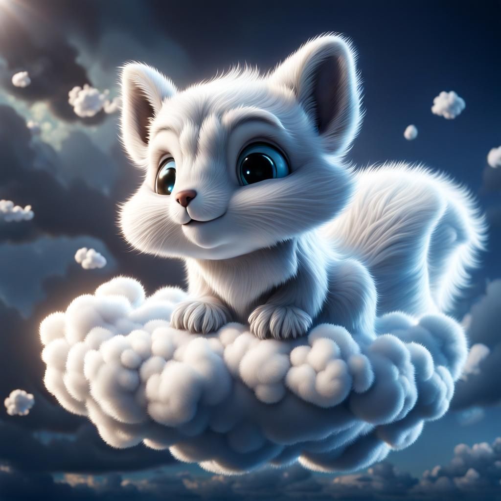 Cute Fluffy Squirrel in Cloud Sky: Claymation Style