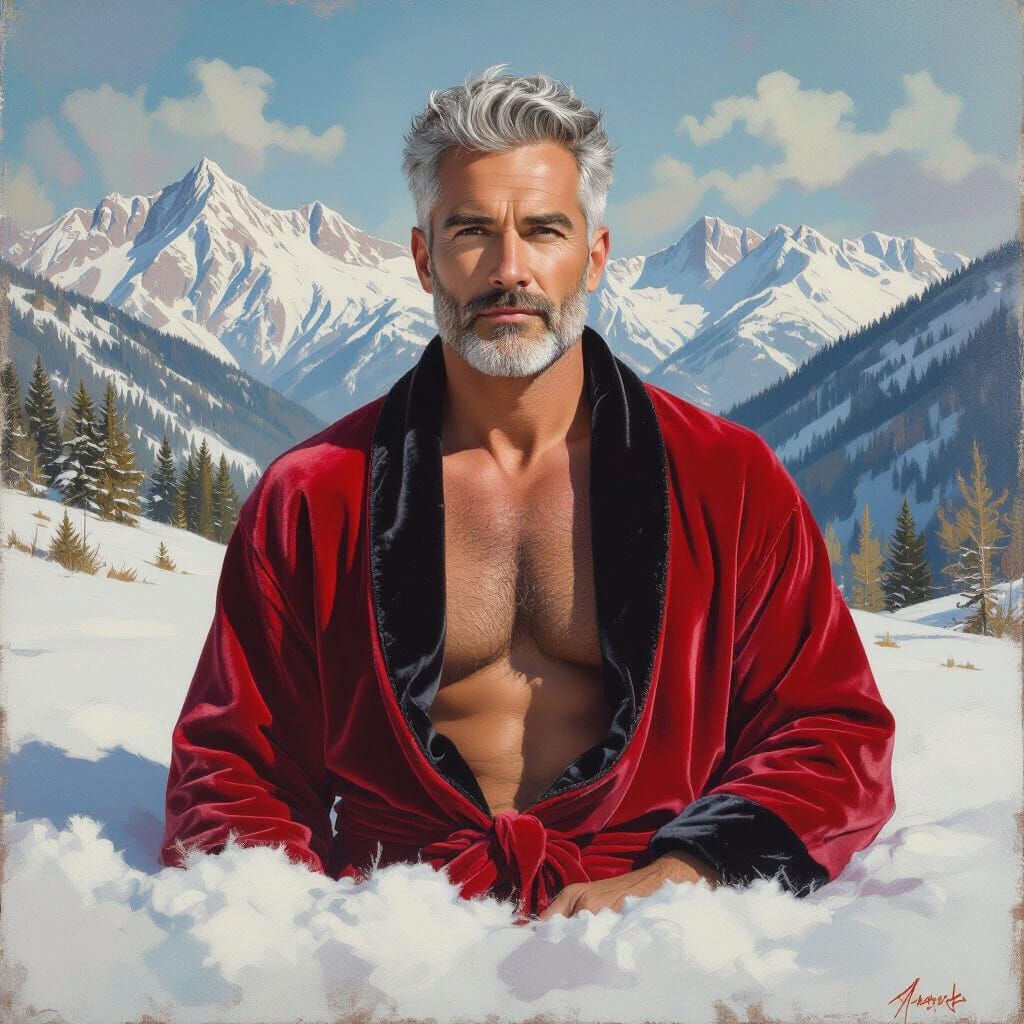 Silver Fox in Velvet Robe Impressionist Portrait