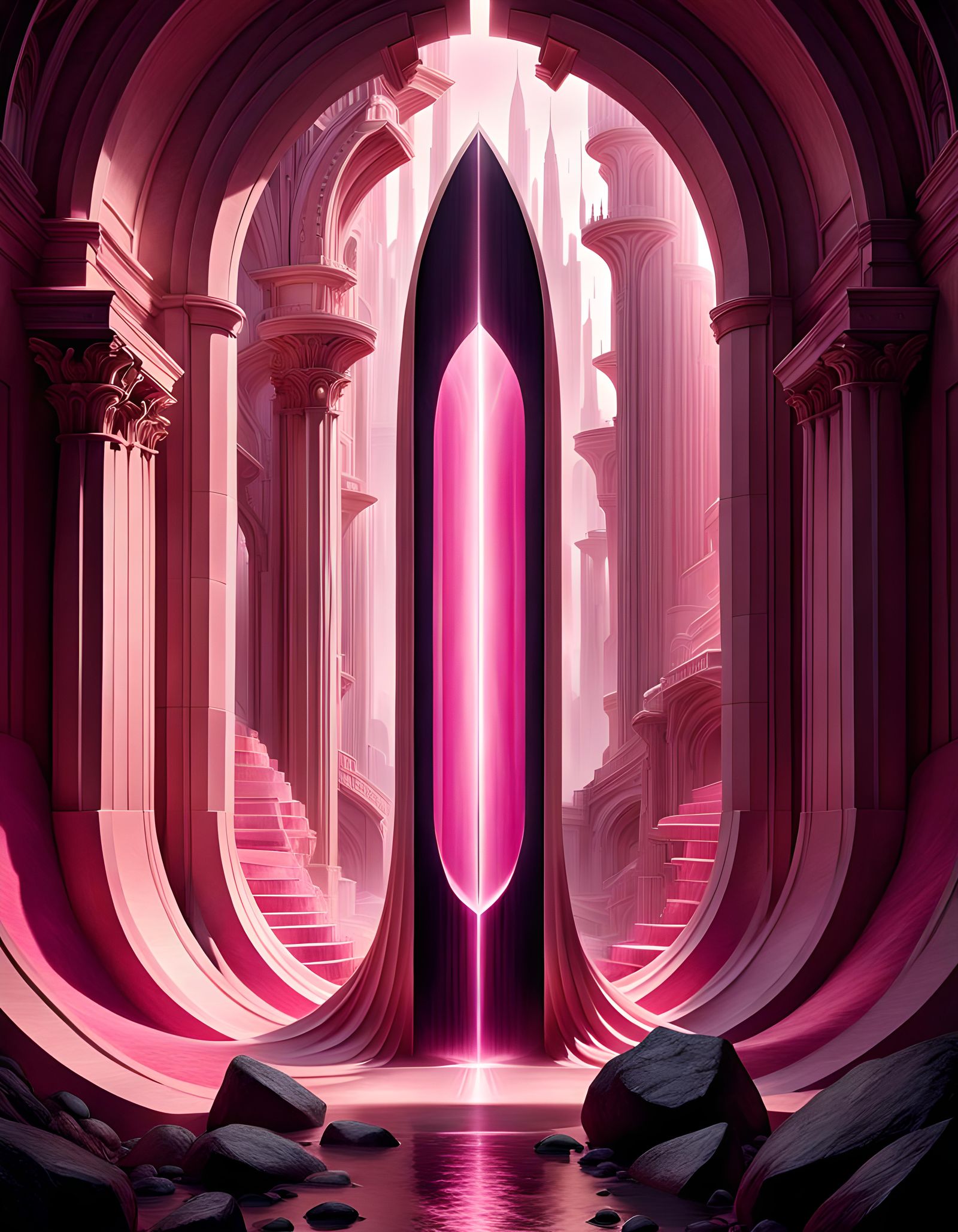 Hyperrealistic Pink Portal to a Fantasy World