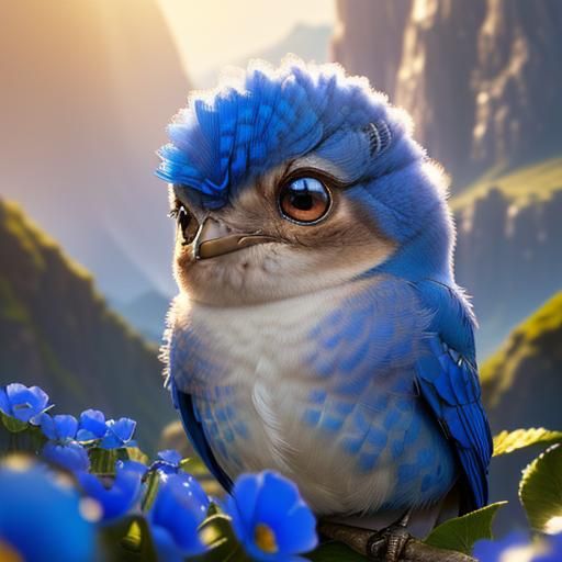 Chibi Cute Kawaii Bluebirds in Springtime