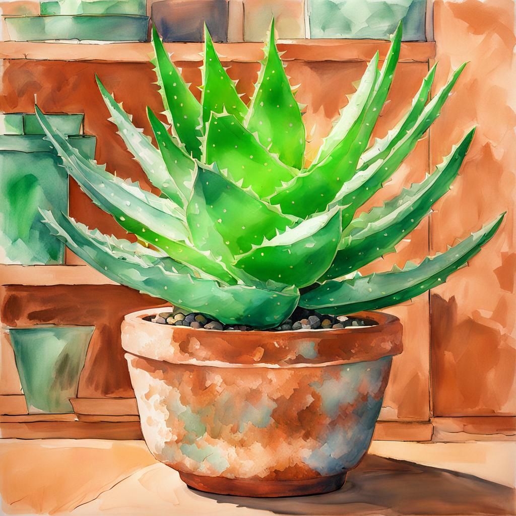 Aloe Vera Plant in Mixed Media
