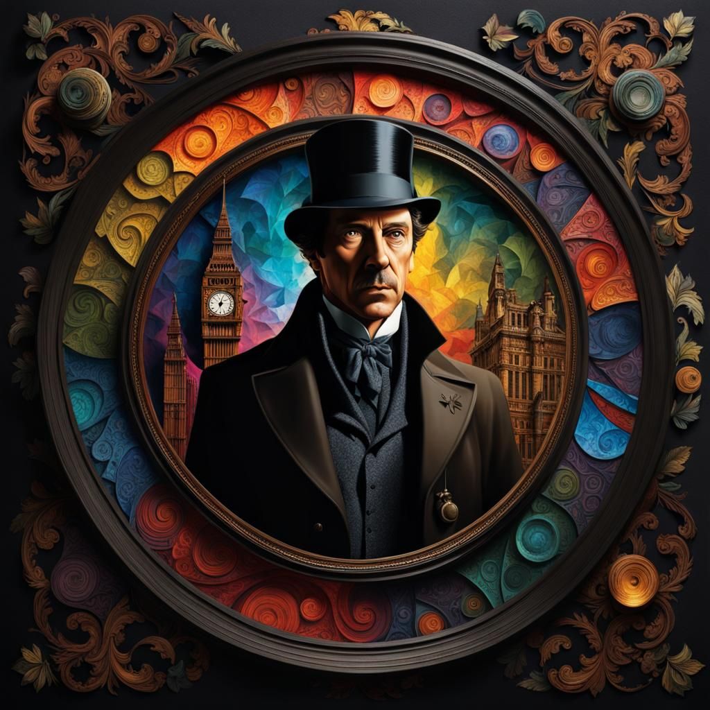 Noir Sherlock Holmes Wood Carving with Fractals