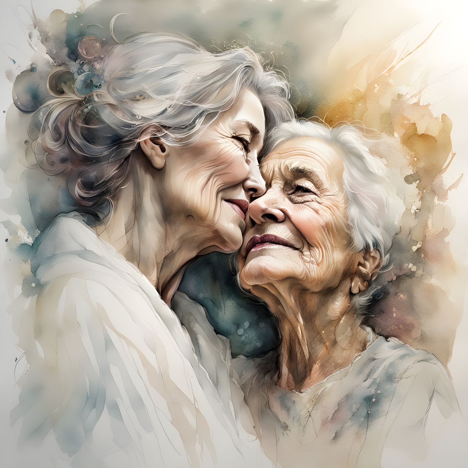 Angel's Comfort in a Dark Hospital Room, Watercolor Style