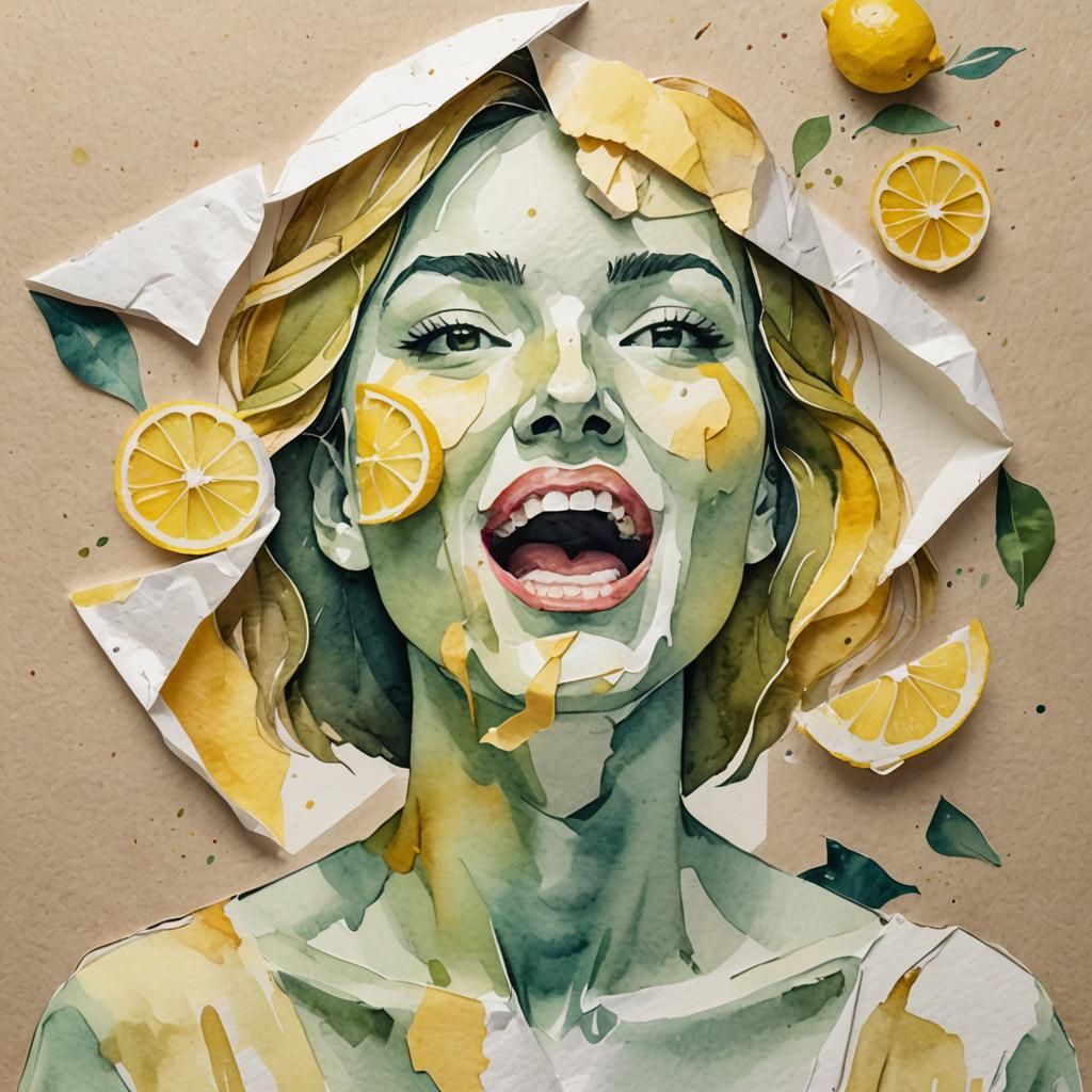 Surprised Lemon Taste in Watercolor Style
