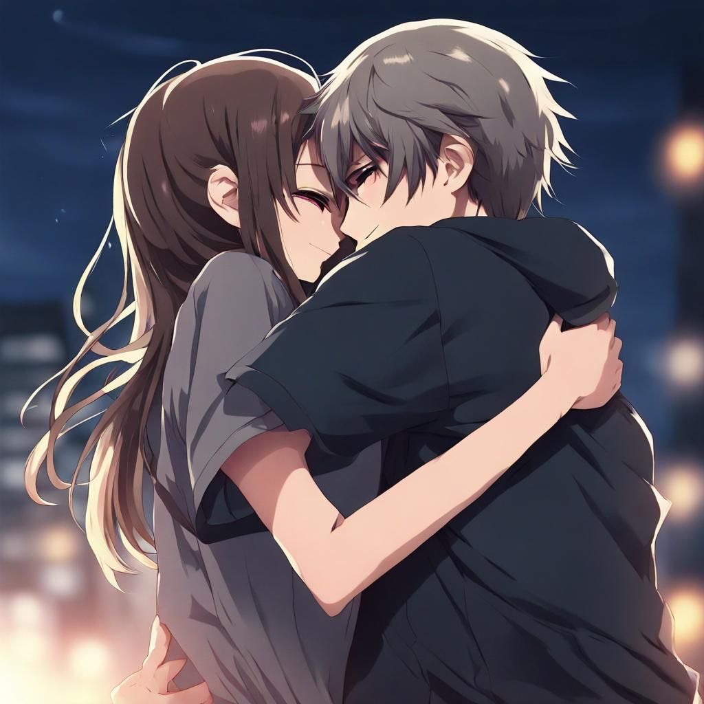 Anime Couple Embrace in Manga Style