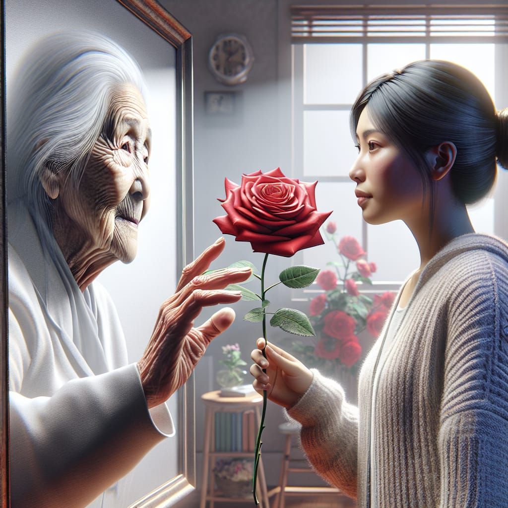 Touching Moment: Woman Reaches From Portrait