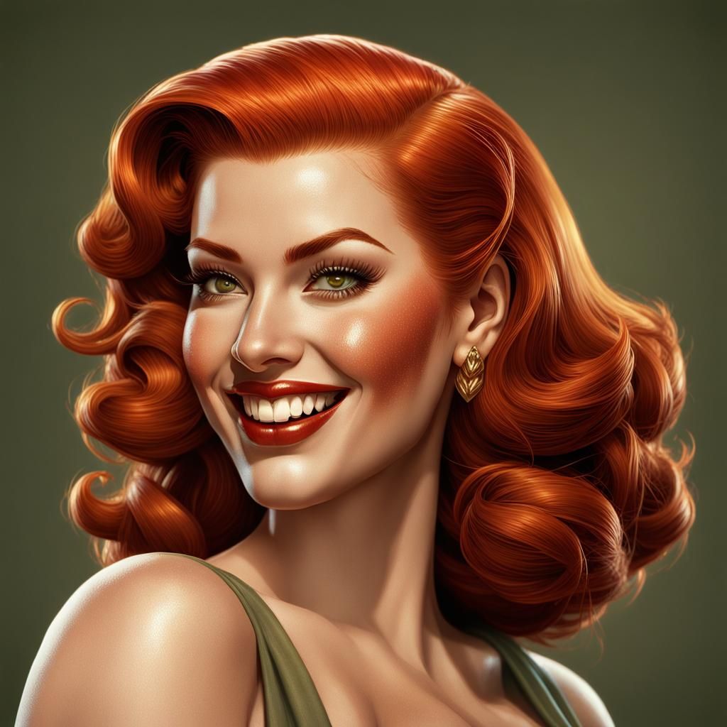 Redhead Pin-Up in Vargas Style, Detailed 8K