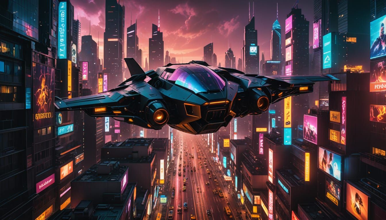 Surreal Futuristic Cityscape with Moody Neon Lights