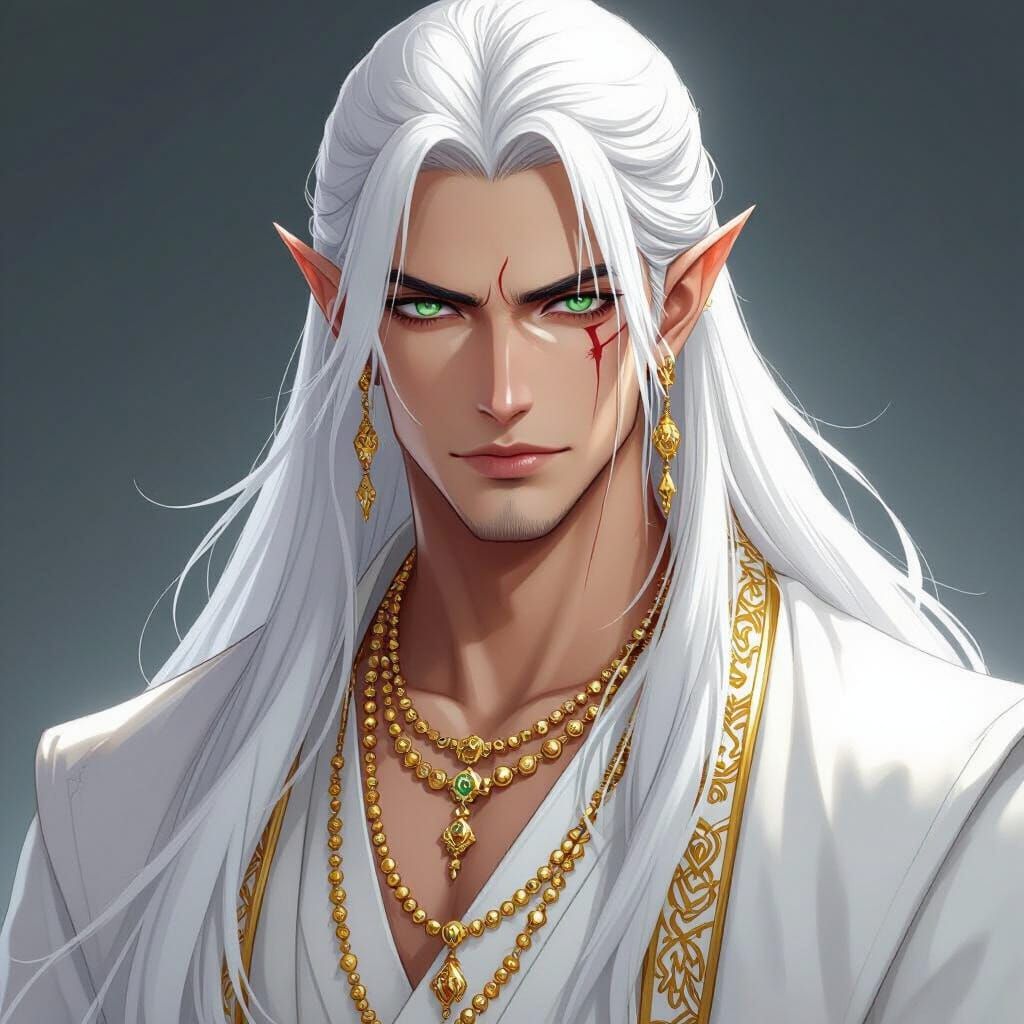 Handsome Elf in One Piece Manga Style with White Hair