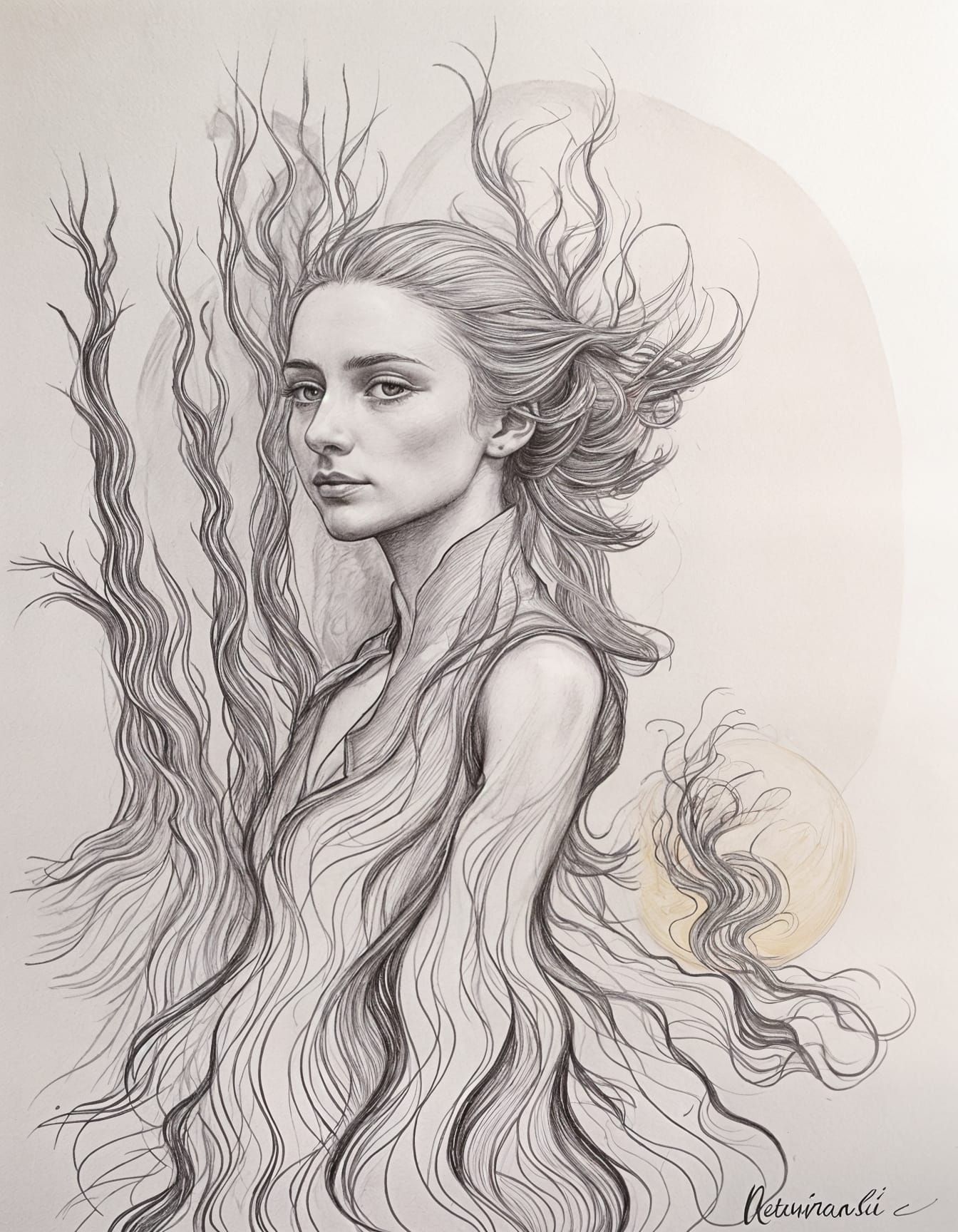 Surrealist Scene with Motion Blur and Fire in Cool Colors