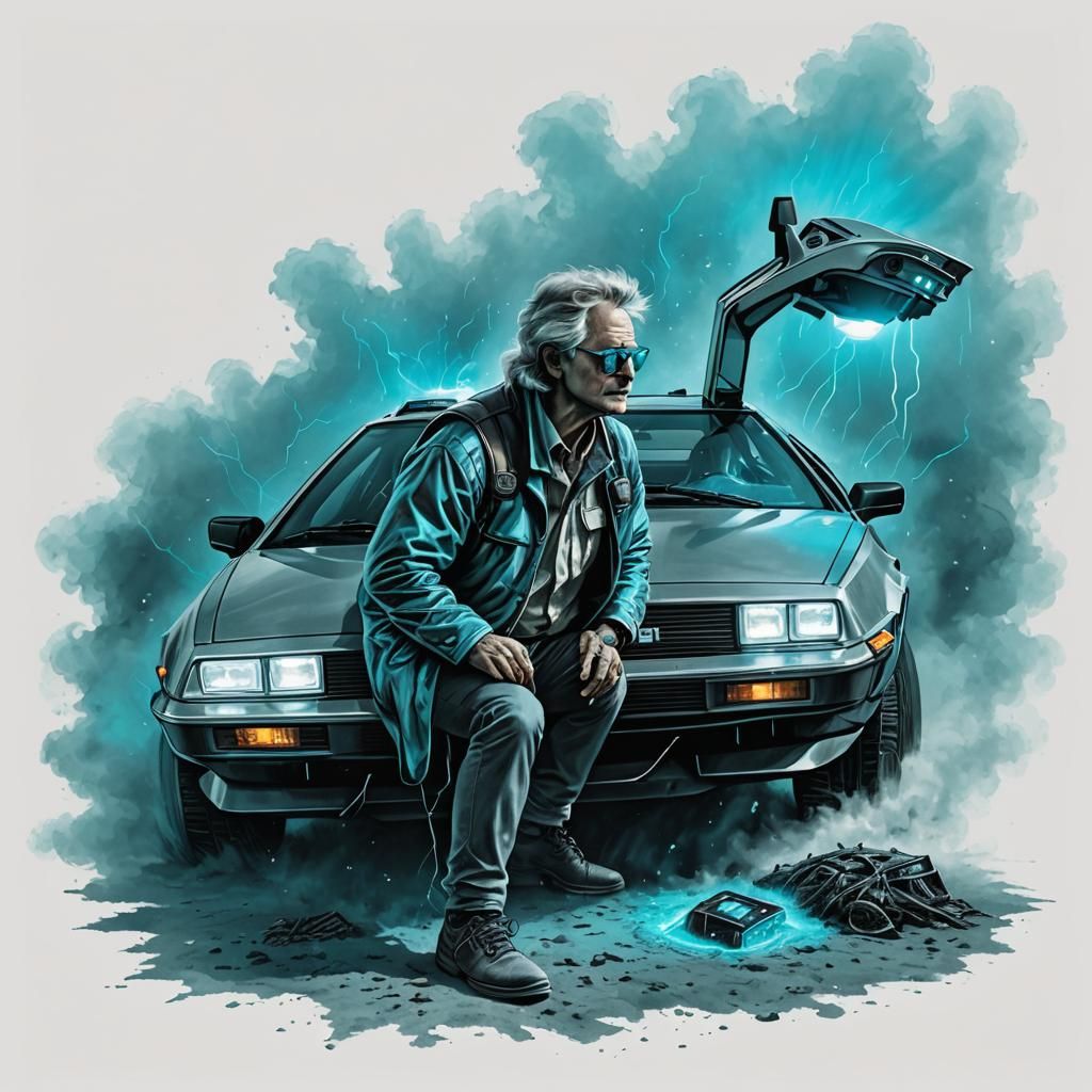 Mysterious Time Traveler in a Blazing Cyan Haze