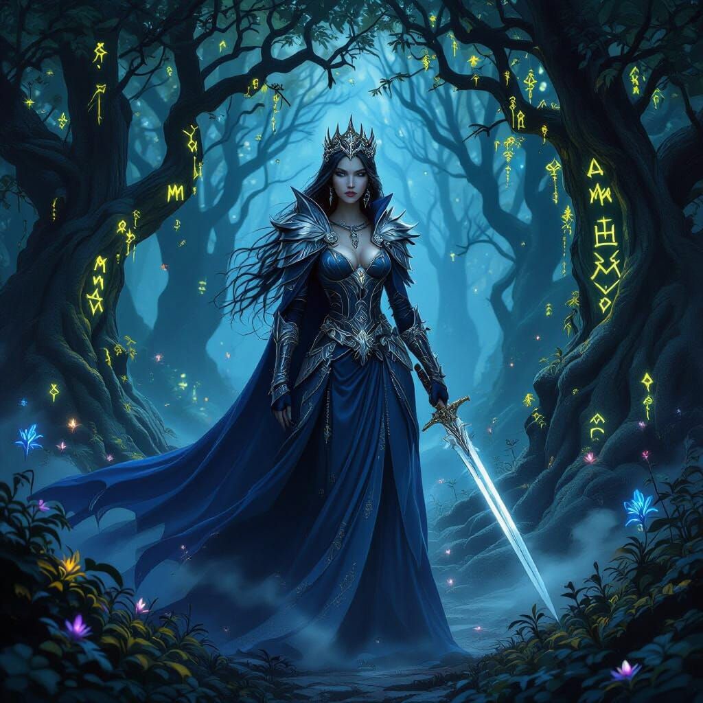 Queen of Swords in Midnight Enchanted Forest