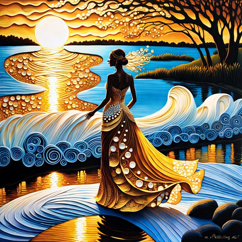 Woman in Foam Dress: Zentangle Impasto Oil Painting