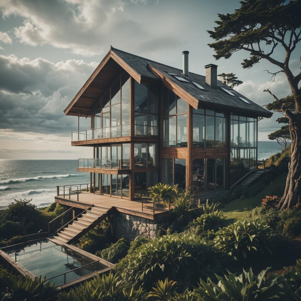 Modern Glass and Wood House with Sea View