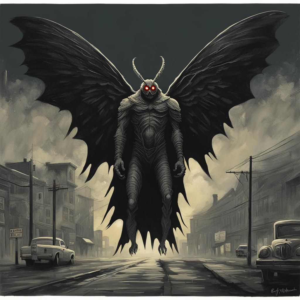 Sinister Mothman Artwork in Baroque Style