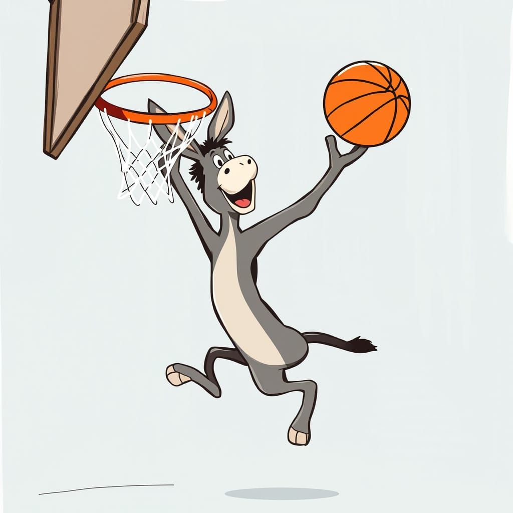 Cartoon Donkey Dunking Basketball