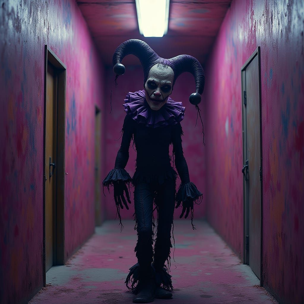 Ethereal Jester Lost in Haunting Backrooms