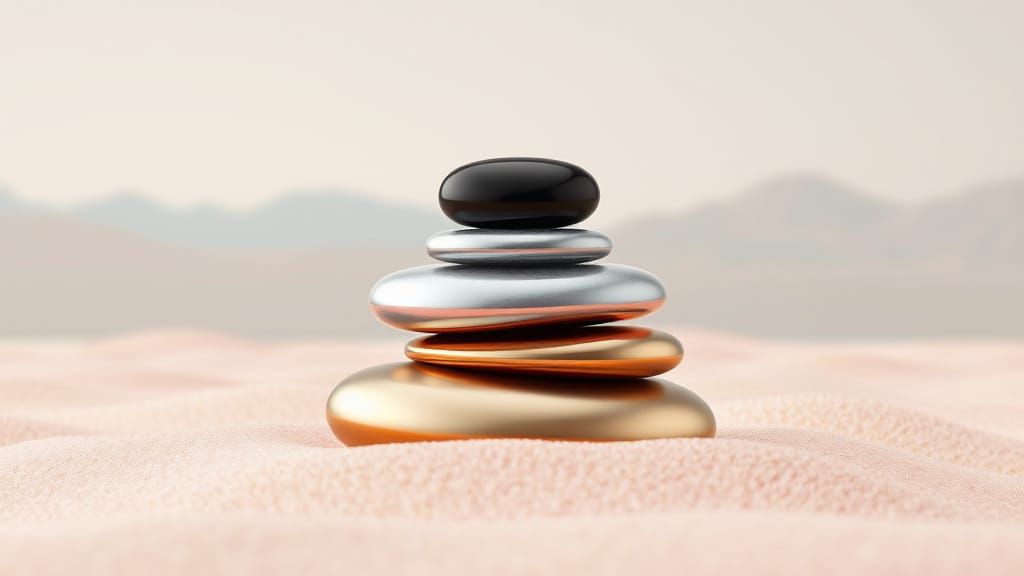 Stylized Stone Composition in Glass and Metal Hues