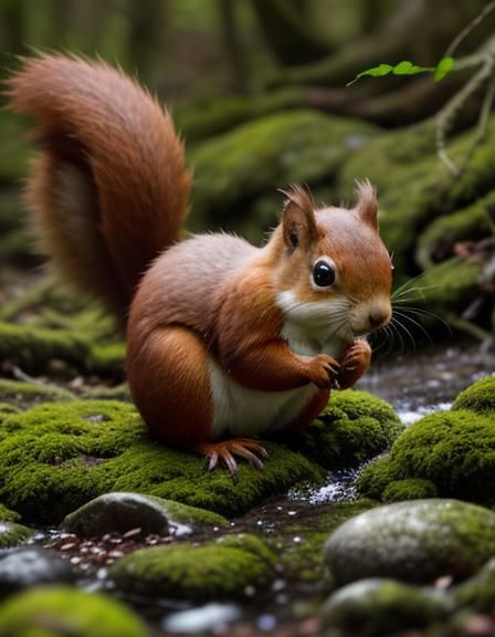 Red Squirrel Close-Up on Forest Floor
