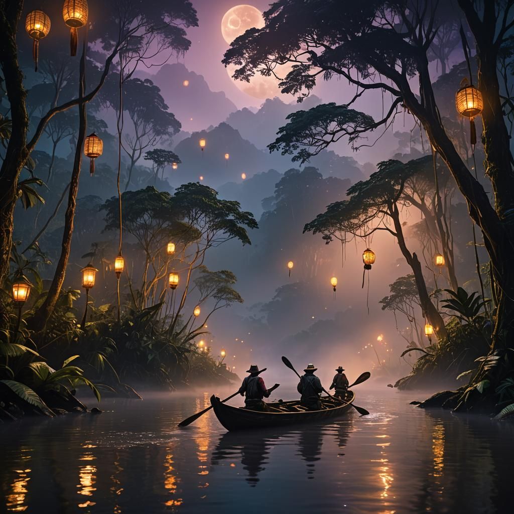 Misty Amazon River at Night: Fantasy Concept Art