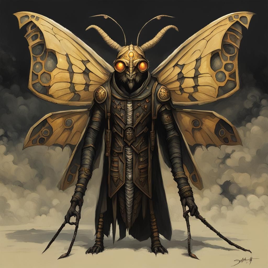 Humanoid Moth Creature in Dark Fantasy Style