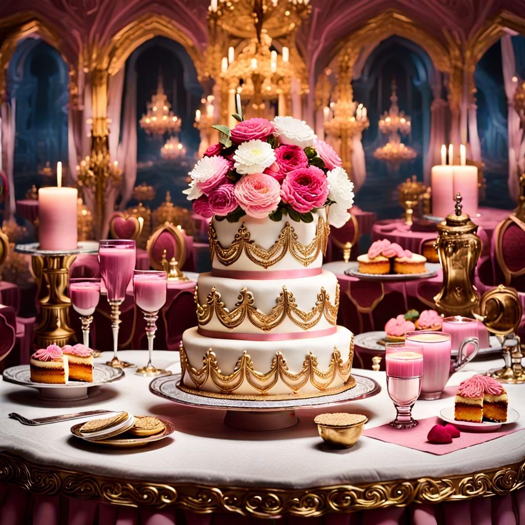 Vintage Two-Tier Cake Still Life in Candy Art Style