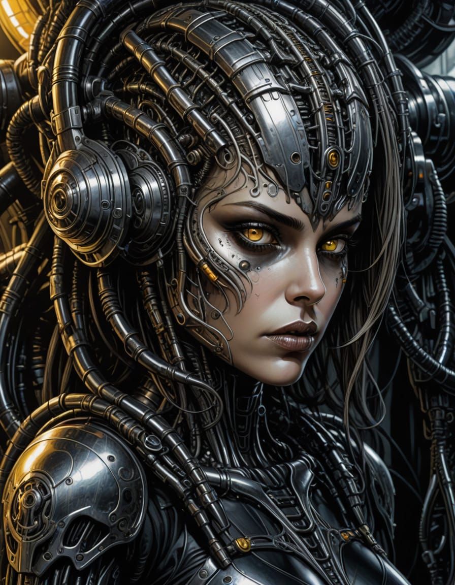 Giger-Inspired Female Cyborg Portrait