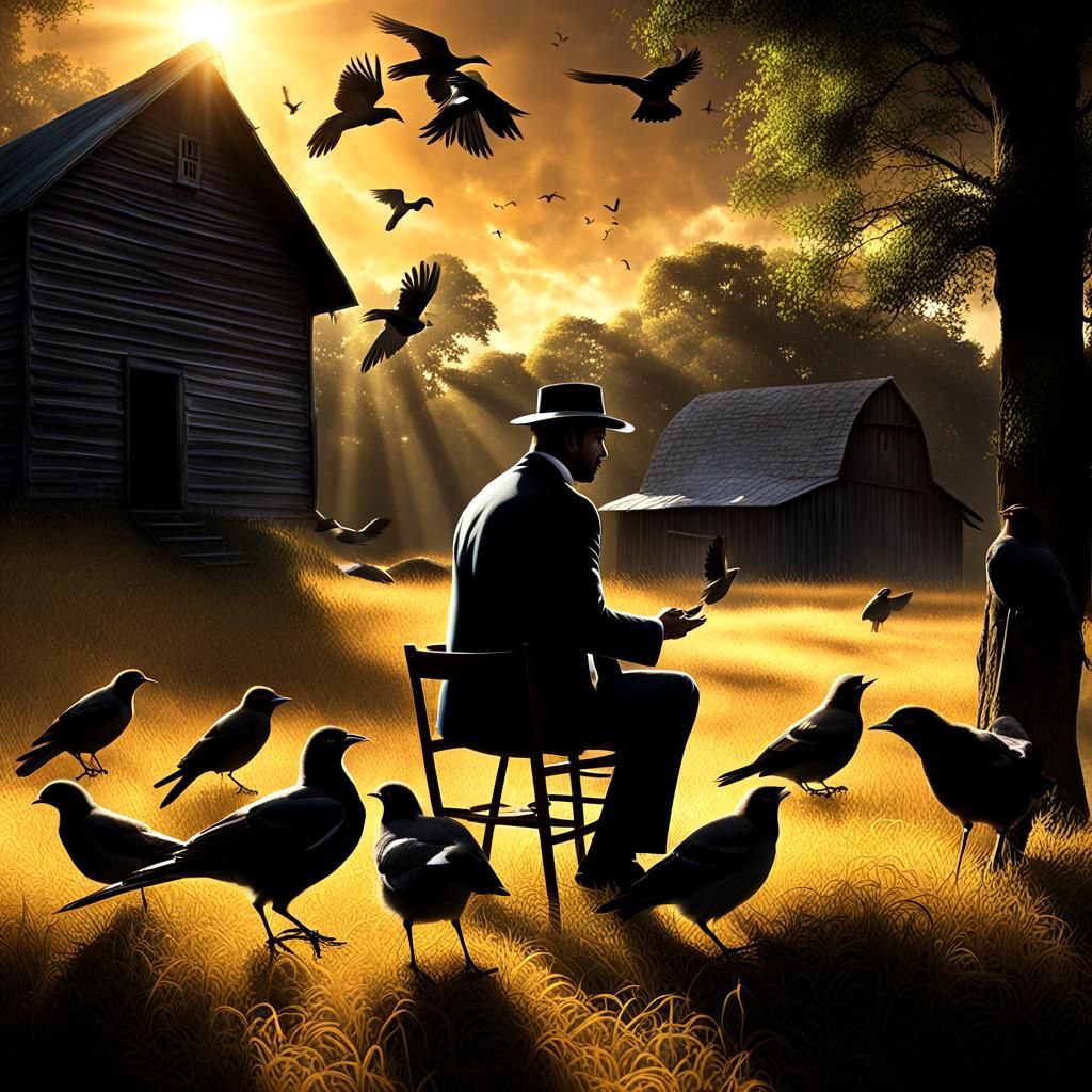 Birds Fed: Early 1900s Comic Art Photograph