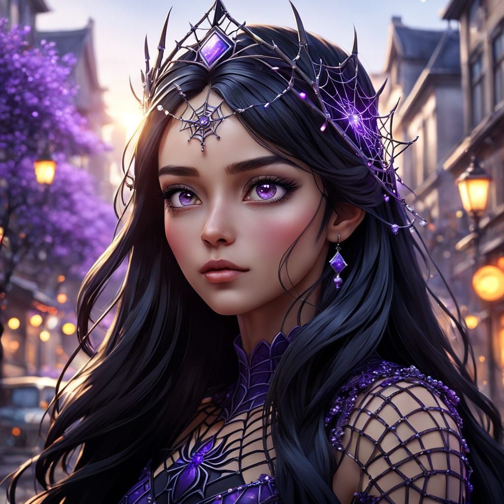 Elegant Queen of Shadows in Cyberpunk Tiara