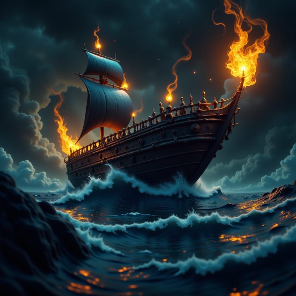 Mystical Sailboat in Dark Fantasy Art Nouveau