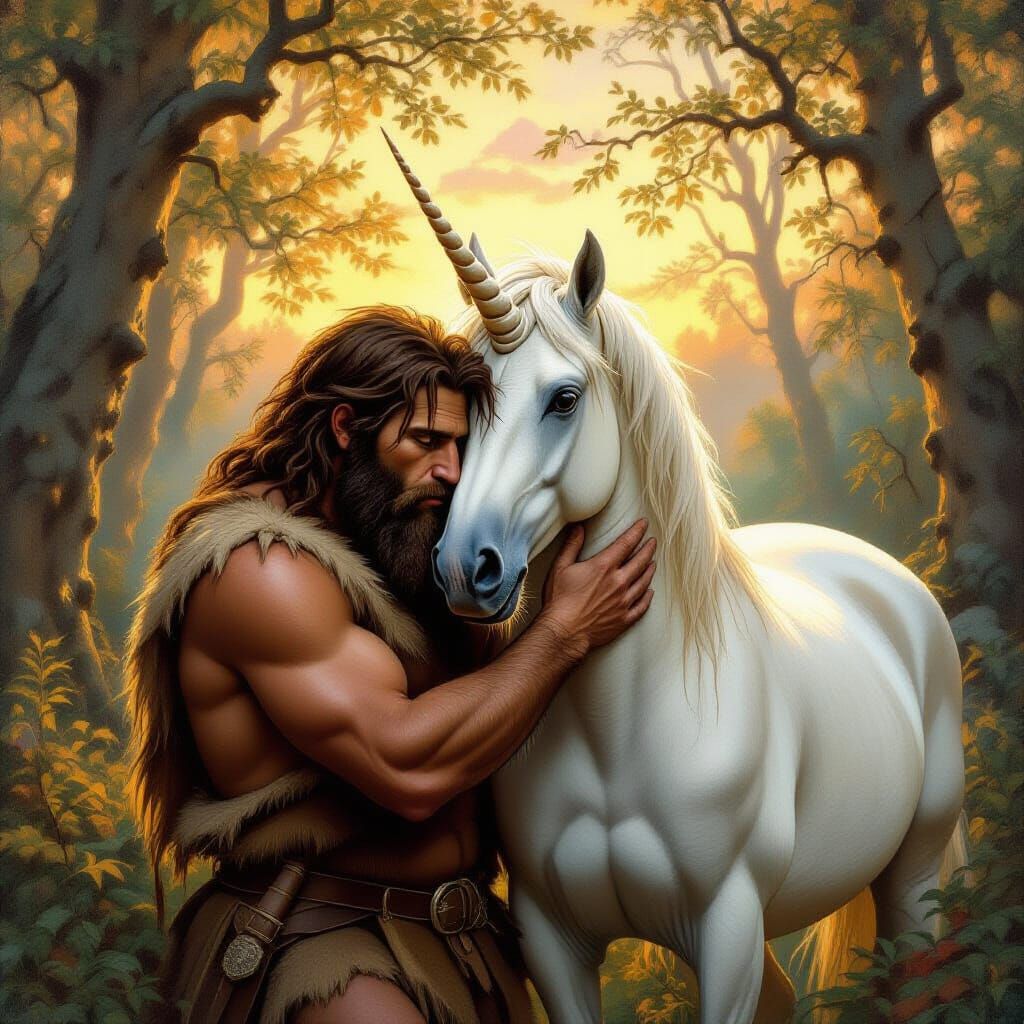 Neandertal Embracing Unicorn