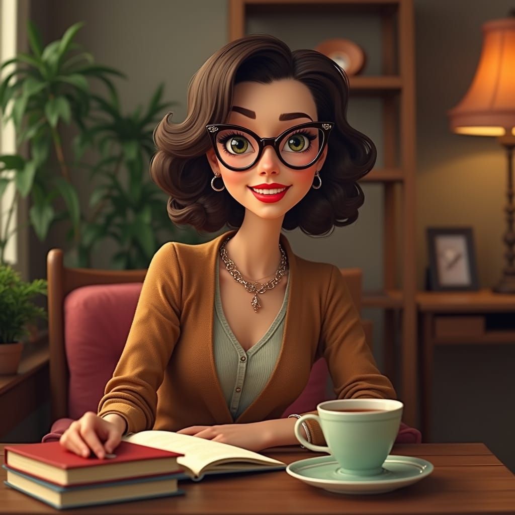 Vintage Glamour Portrait of Aunt Claudia in Cozy Living Room