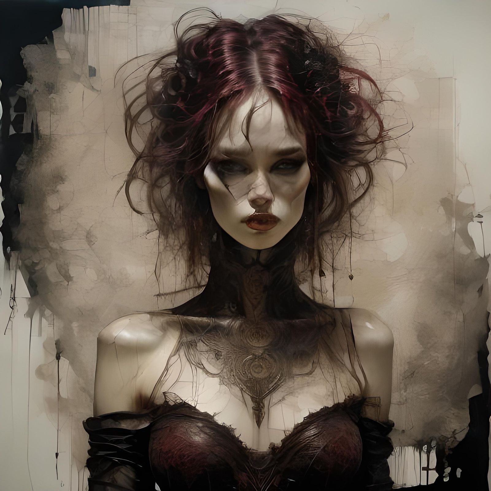 Gothic Girl Portrait with Inky Details